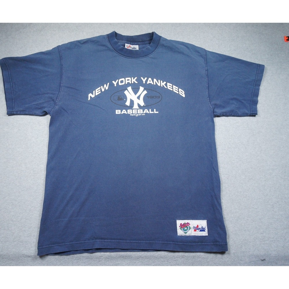 Vintage New York Yankees Shirt Mens Large Blue MLB Baseball Majestc Oversized